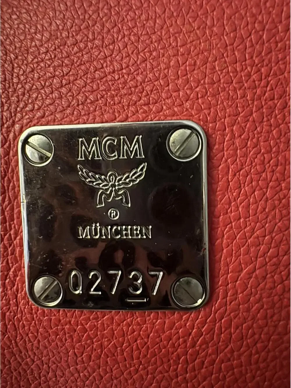 MCM Studded Pebbled Leather Satchel Boston Bag - Coral Red